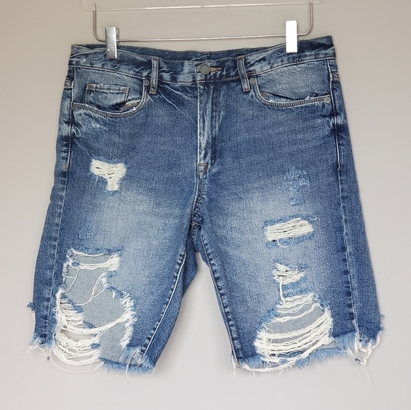 BlankNYC Distressed Denim Bermuda Boy Short High Rise Blue Women Size 29 - Picture 1 of 6
